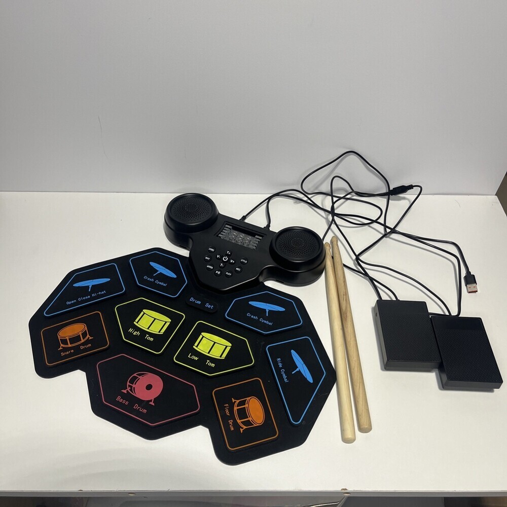 YUOIOYU ELECTRONIC DRUM SET DRUM PAD ROLL UP PORTABLE DRUM KIT BLACK